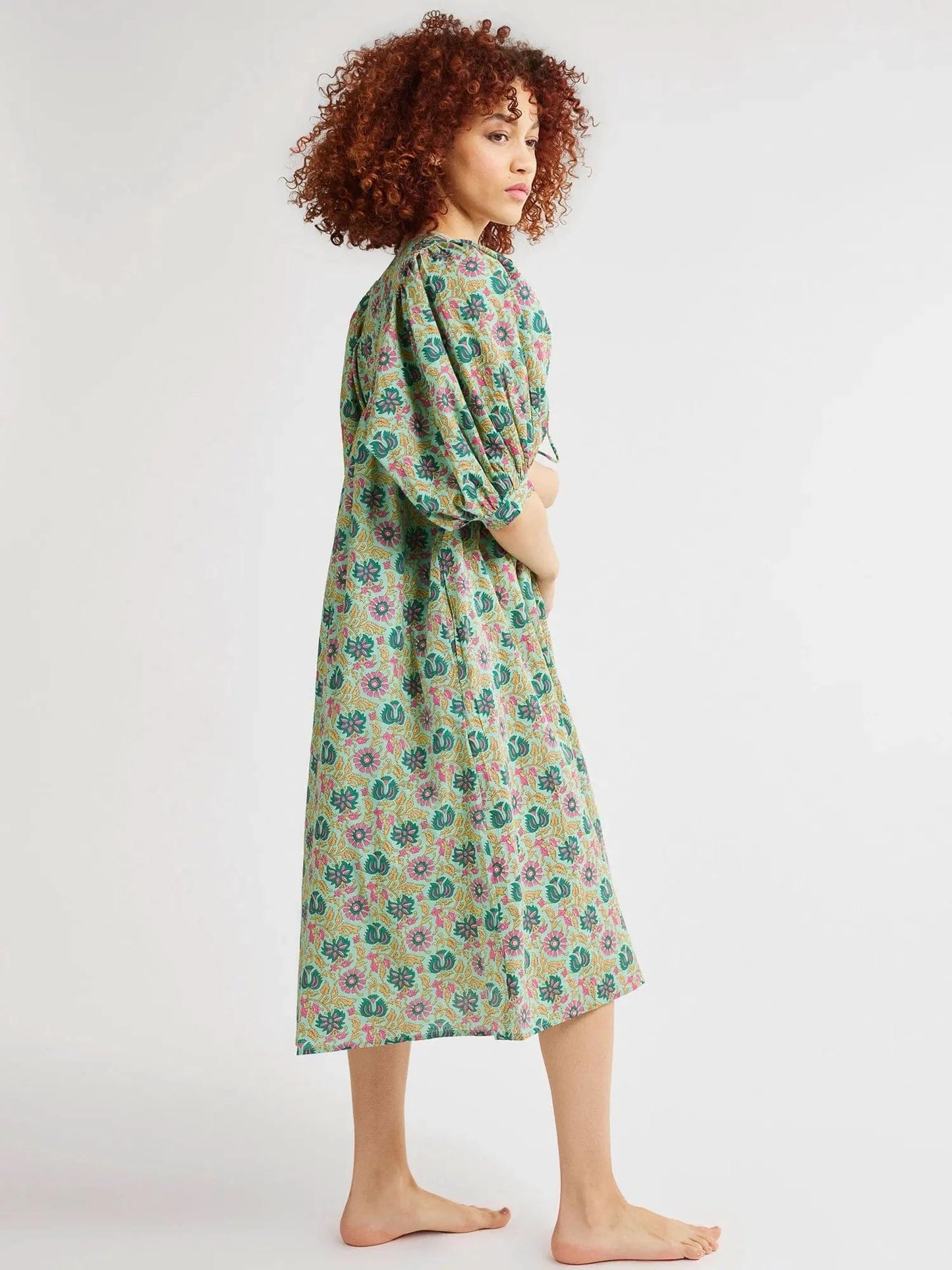 XL / FQPR031 Wholesale Casual Beach Vacation Style Swing Boho Floral Maxi Dresses Short Sleeves Loose Plus Size Bohemian Dress