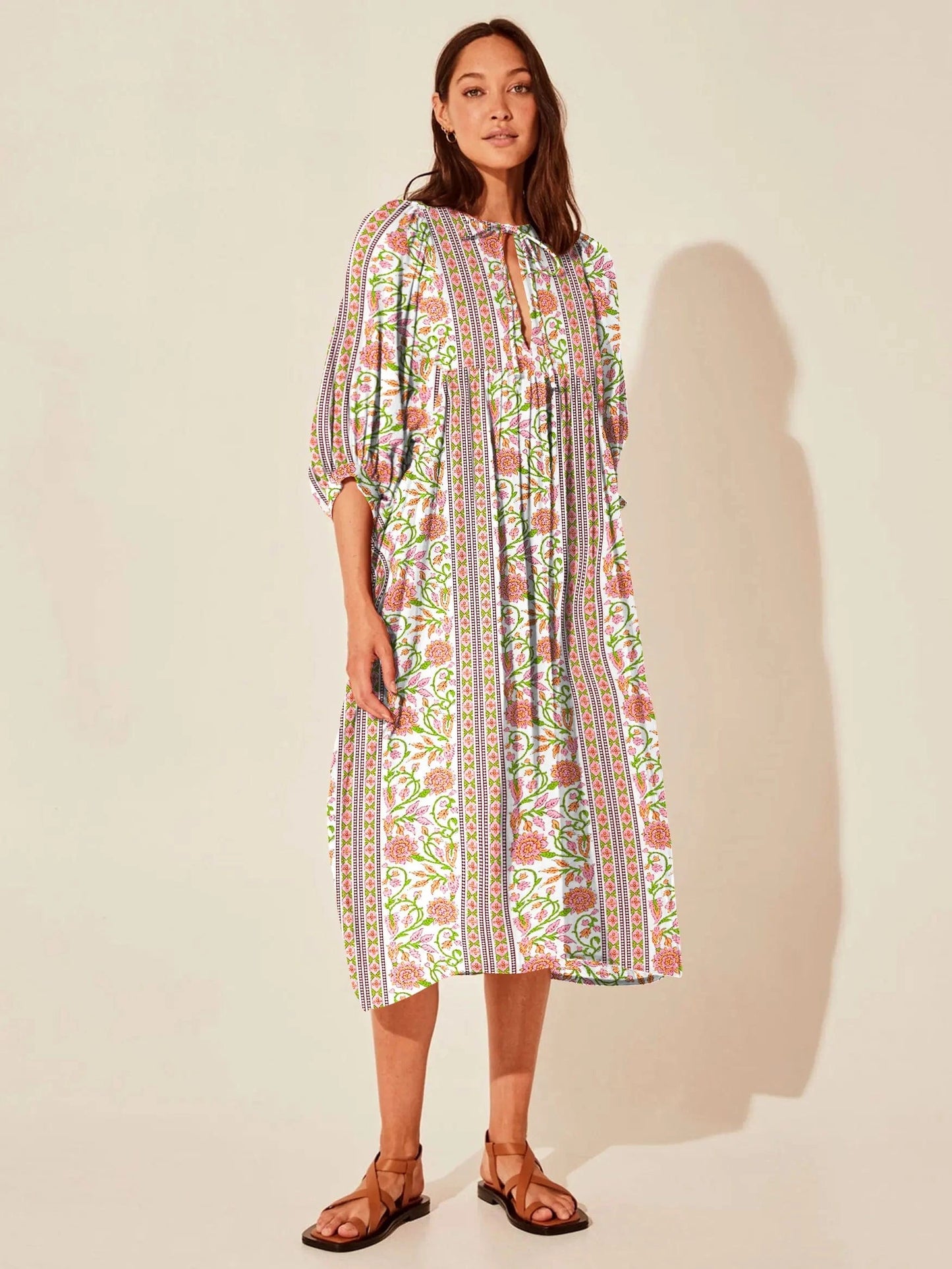 XL / FQPR033 Wholesale Casual Beach Vacation Style Swing Boho Floral Maxi Dresses Short Sleeves Loose Plus Size Bohemian Dress