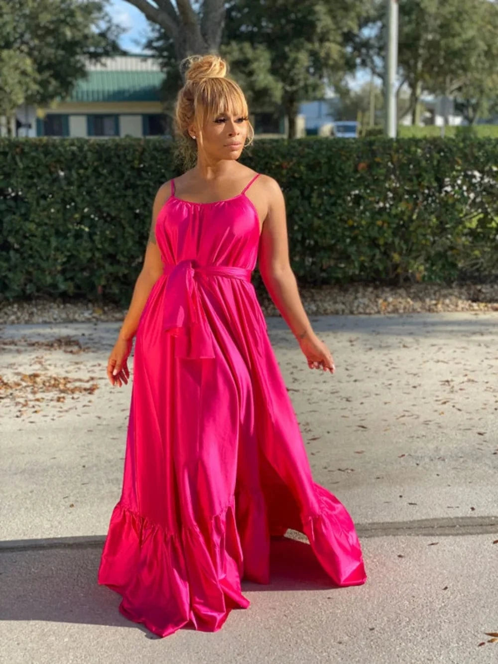 XL / Fuchsia Wholesale summer sexy spaghetti strap maxi dress spring a-line casual sun dresses women clothing