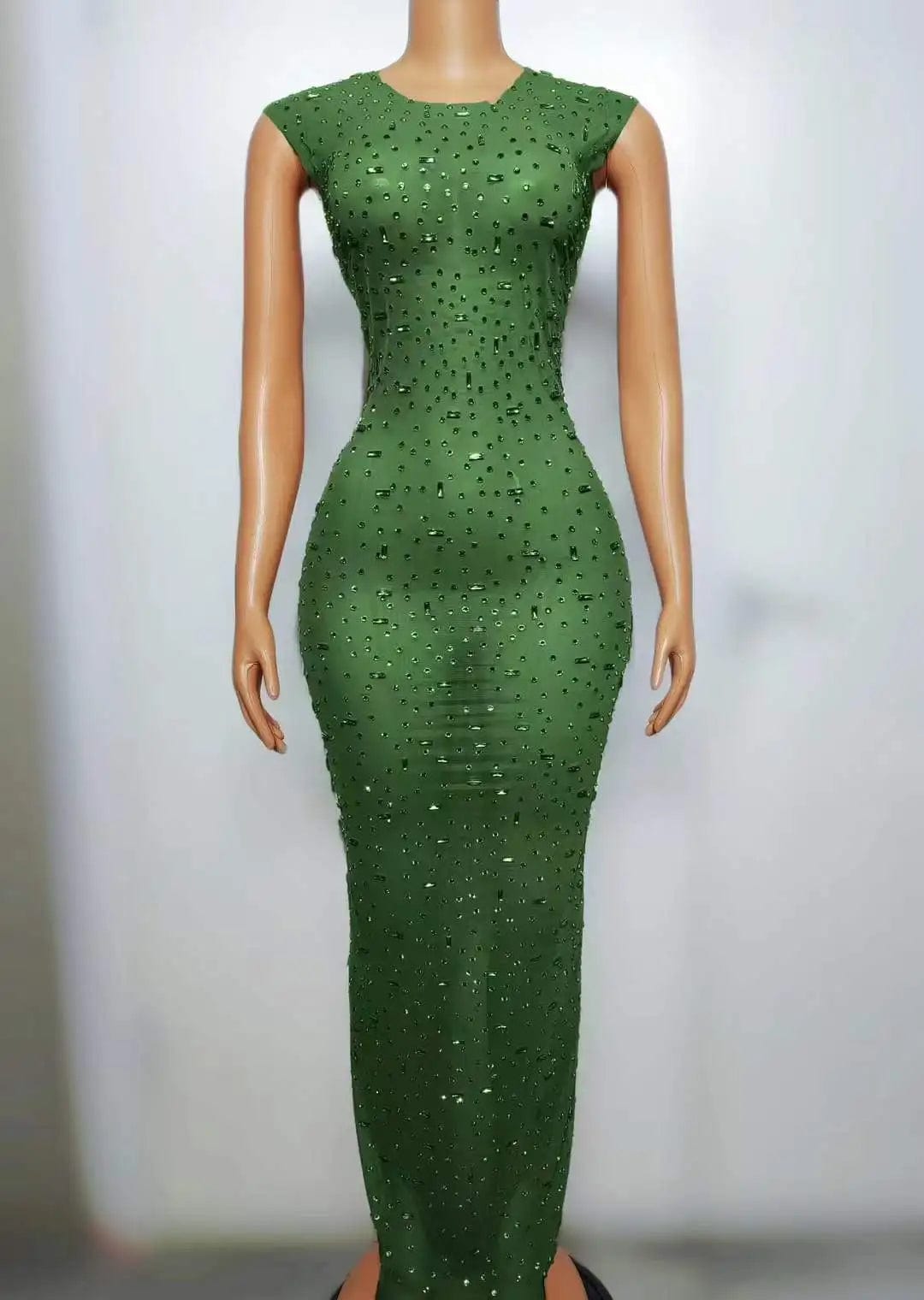 XL / FX240117 green Ocstrade Fashion 2024 Shiny Sequins Women Dress For Stage Sleeveless Sexy Transparent Bodycon Slit Maxi Performance Dress