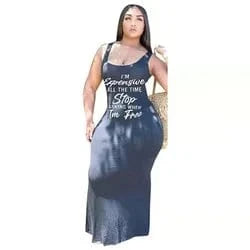 XL / Gray J&H fashion chic scoop neck tank top sleeveless statement shirt full length sexy bodycon women autumn dresses summer clothes