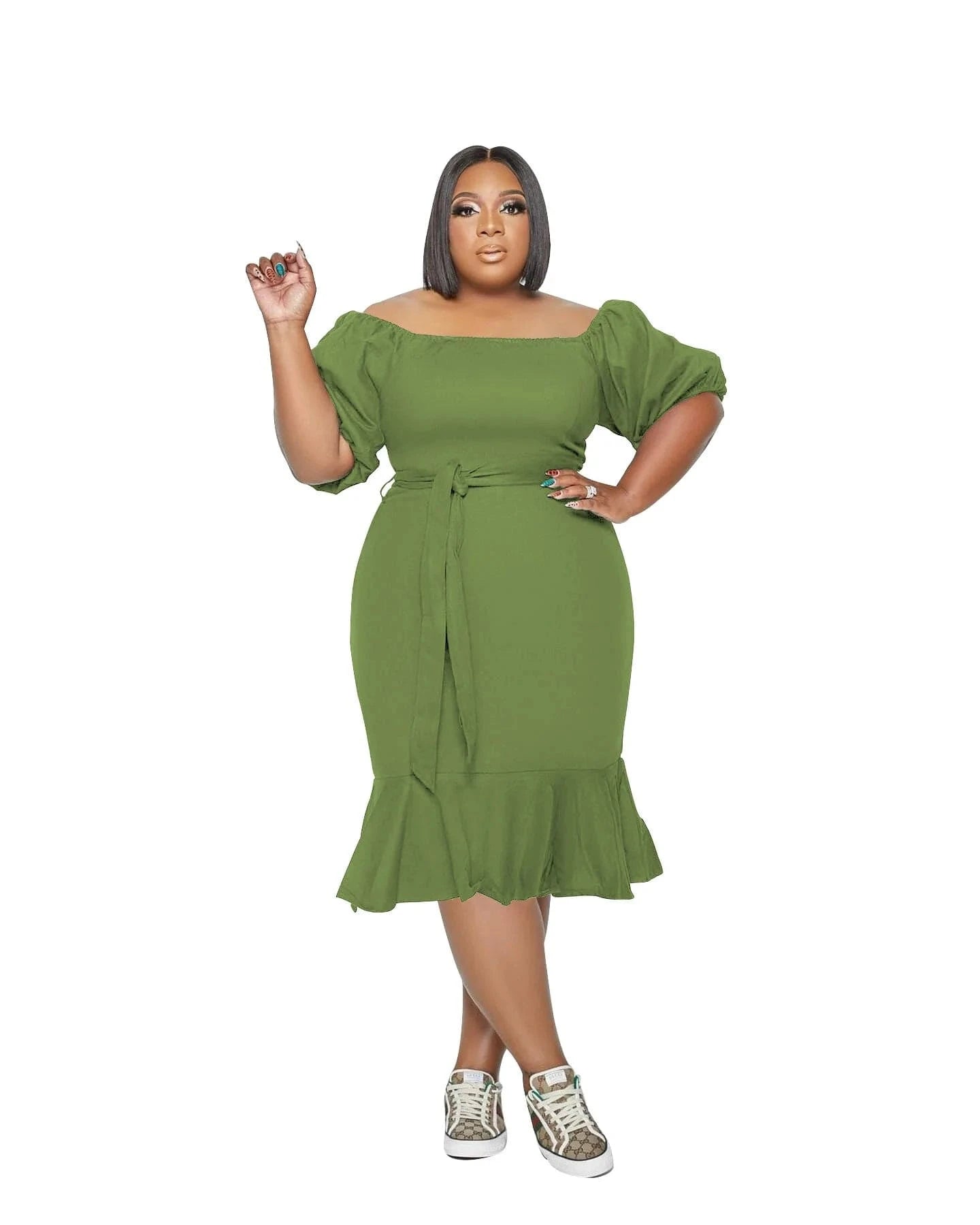 XL / green New Design Plus Size One Piece Dress for XL-4XL Women Clothing Cute Fishtail Shirt Dress Summer Clothing for Adult Dress