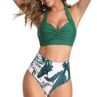 XL / Green TW1045 Push Up Bikinis Set Leaf Print High Waist Swimming Suits for Bathing Suit Sexy Bikini Swimsuit Women Swimwear