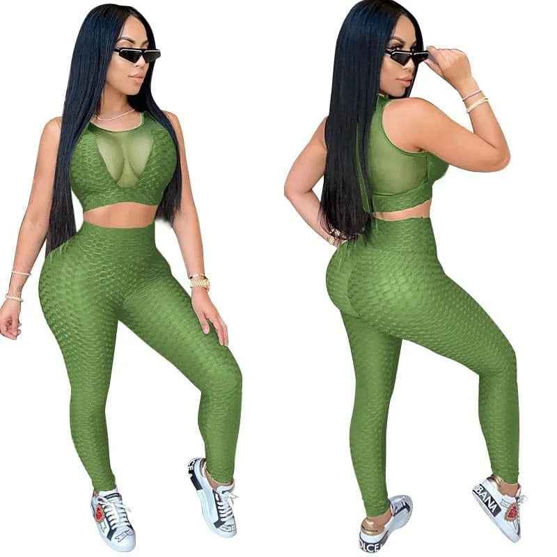 XL / green XS-5XL two-piece sports suit female jogging pants 2-piece tight see-through sexy sleeveless yoga sports suit