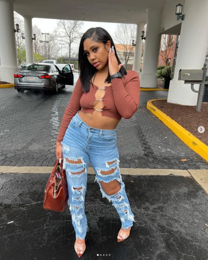 XL / Light Blue Fashion 3xl Plus Size Ripped Women Jeans Streetwear Broken Holes High Waist Stretch Trousers Female Casual Denim Pants Jeans