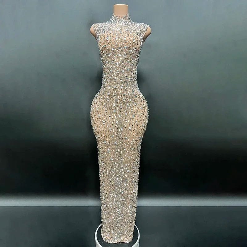 XL / nude mesh with silver stones Novance Y2507 Women Party Outfits Sexy Evening Dresses 2024 Elegant Floor-Length Party Wholesale Womens Boutique Clothing