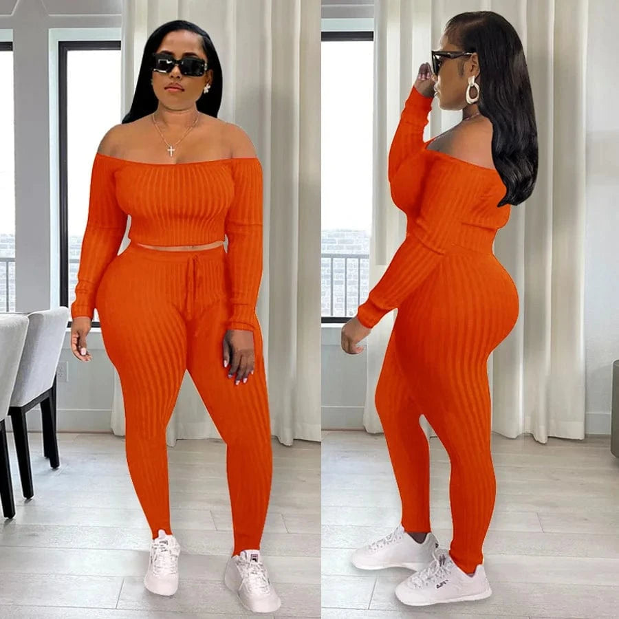 XL / Orange 2024 Wholesale Plus Size Women Clothing Fashion Women Autumn Clothes High Quality Outfits Two Piece Set Women Clothing