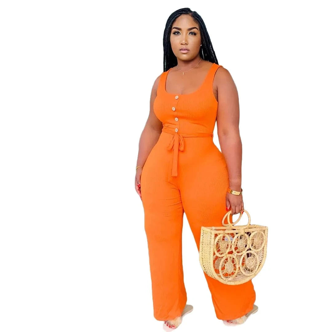 XL / Orange BR844 4xl plus size fashion sleeveless wide leg Bodysuits Summer High Waist women shorts overalls