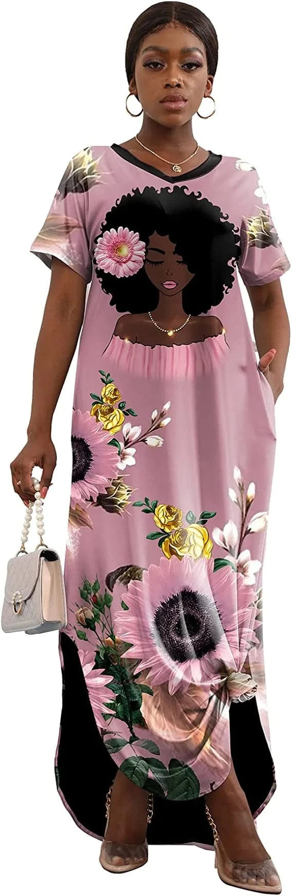 XL / Pink BH977 summer african  print long dresses  for women clothing