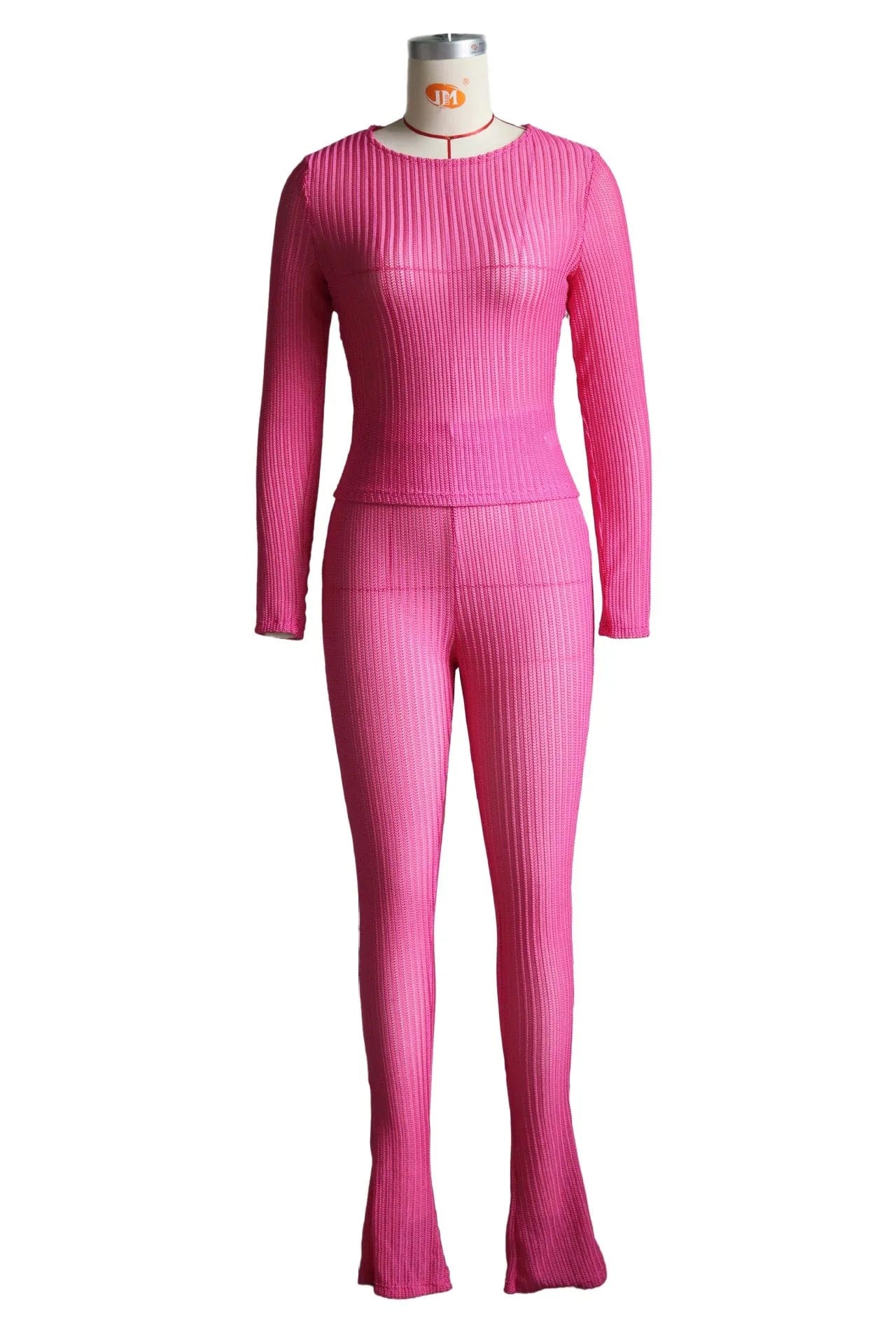 XL / Pink GX871 New Arrival 2024 Spring Fashion Lady Street Wear Long Sleeve See Through Top and Sexy Perspective Pant 2 Piece Set Women
