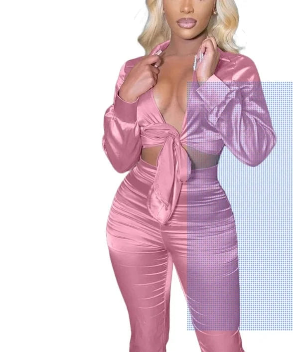XL / Pink Liu Ming Custom Winter Fashion Women Casual Long Sleeve Tops Straight Slim Fit Pants Set