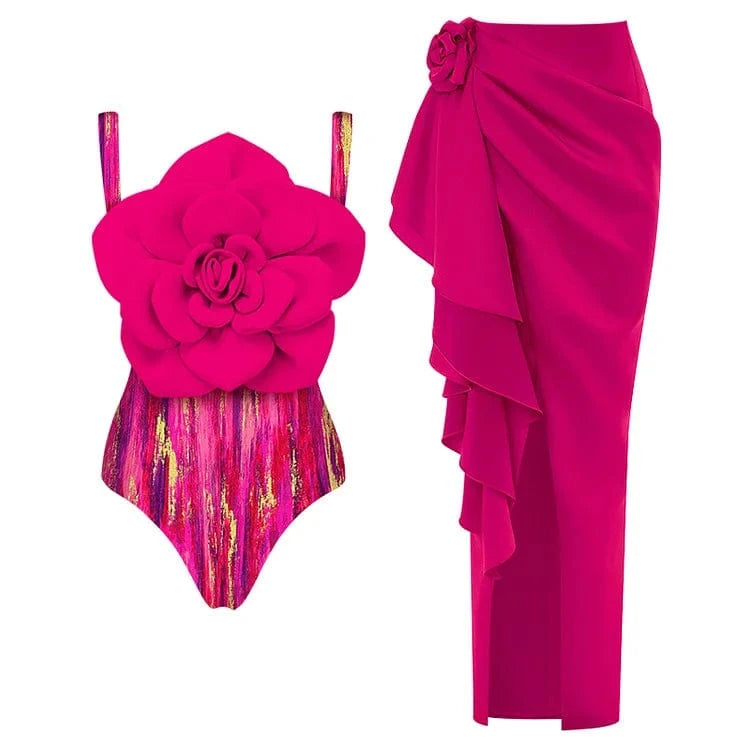 XL / Pink suit Liu Ming Hot Selling Fashion 2024 Sexy Women Swimwear 3D Flower One Piece Swimsuit Skirt Bikinis Set Beachwear Bathing Suit