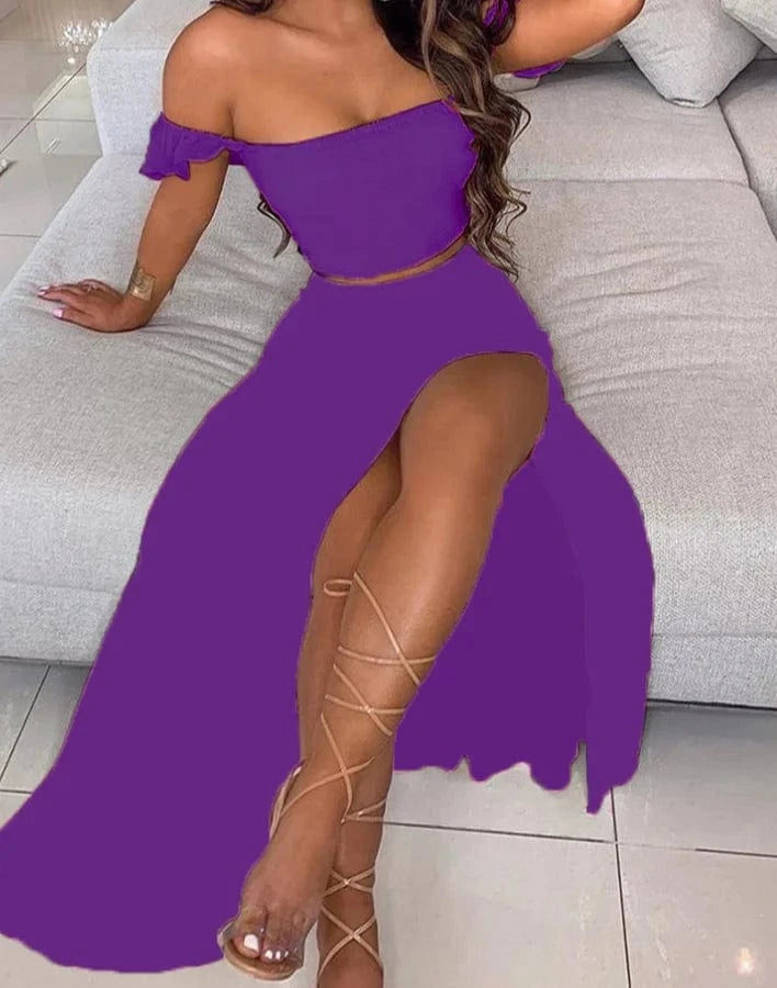 XL / Pure purple Liu Ming Fashion Sexy Women Birthday Party Clothes Printed Long Clothing Casual Midi Dress