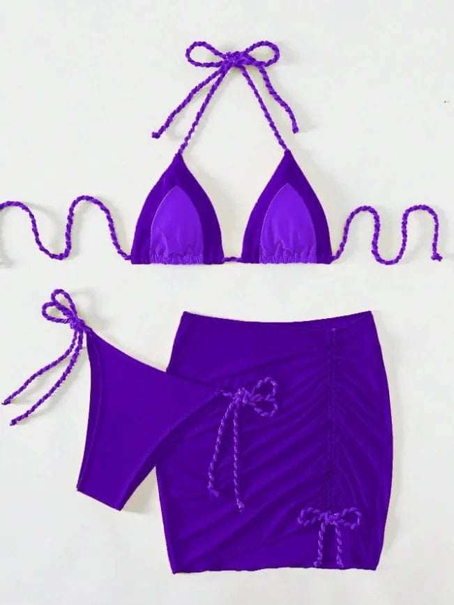 XL / Purple 2024 Sexy Bikini Bathing Suit Beachwear With Dress 3 Piece Women Swimsuit Set Suit Bathingsuits Swimwear