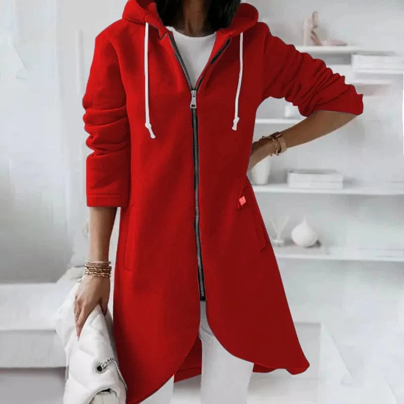 XL / Red 2024 autumn and winter new personalized Street sweater zipper double pocket hooded long sleeve Plush women's coats
