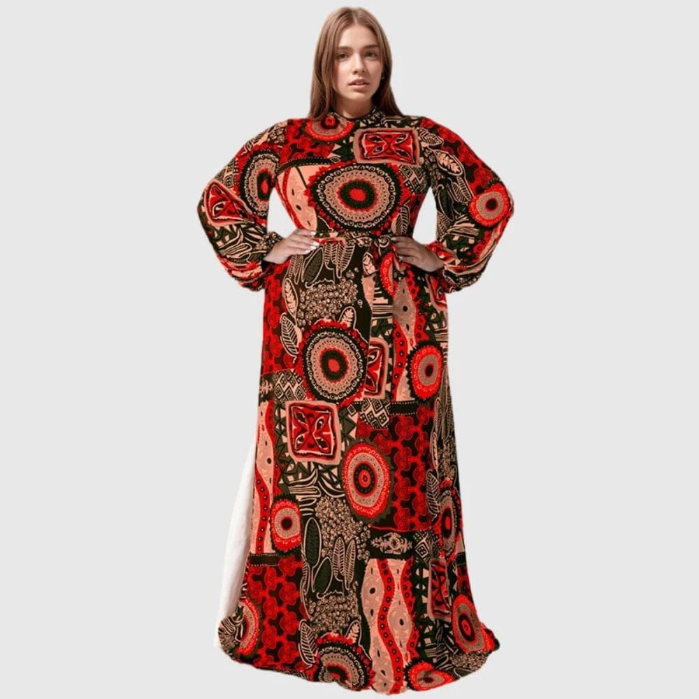 XL / Red C0903ME6 High Quality Casual Plus Size Undefined Print Maxi Dress For Women Sehe Fashion