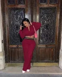 XL / Red J&H 2024 elegance high waist wide leg pants set 2 pieces women zip up cropped jacket autumn fashion outfits