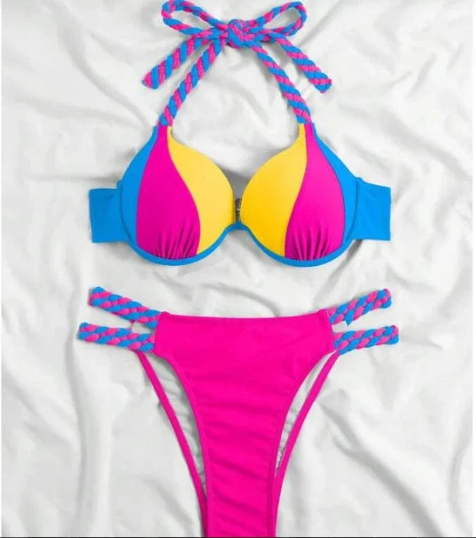 XL / Rose Red High Quality 2024 Bathing Suits Woman Bikini Beachwear Sexy Swimsuits 2 Piece Swimwear