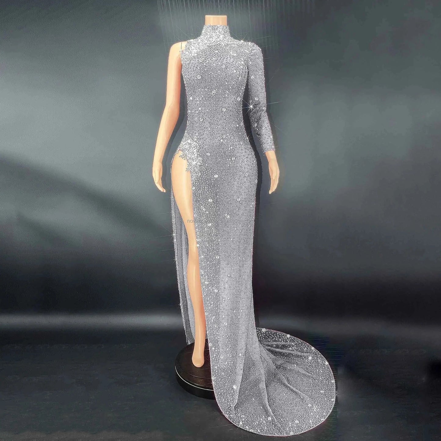 XL / silver Wholesale Clothing Vendor Mint Stylish Maxi Dress With Long Sleeve Evening Dress One Shoulder Luxury Party Vetement Pour Femme