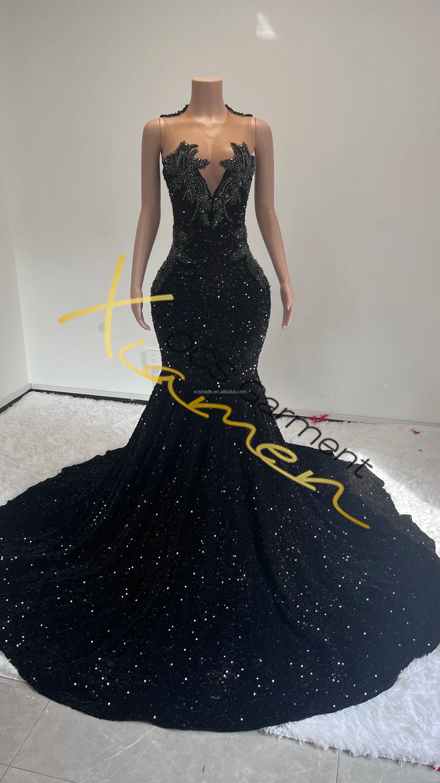 XL / TH24011504 Black Ocstrade Summer Boutique Clothing Backless Black Sequin Maxi Dresses Beaded Rhinestone Women's Long Gown Evening Dresses 2024