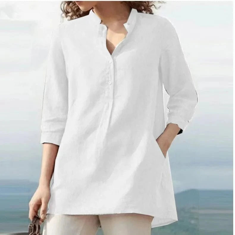XL / White 2024 Autumn Women Elegant Solid color Ruffle blouse shirt Casual stand collar loose blouse