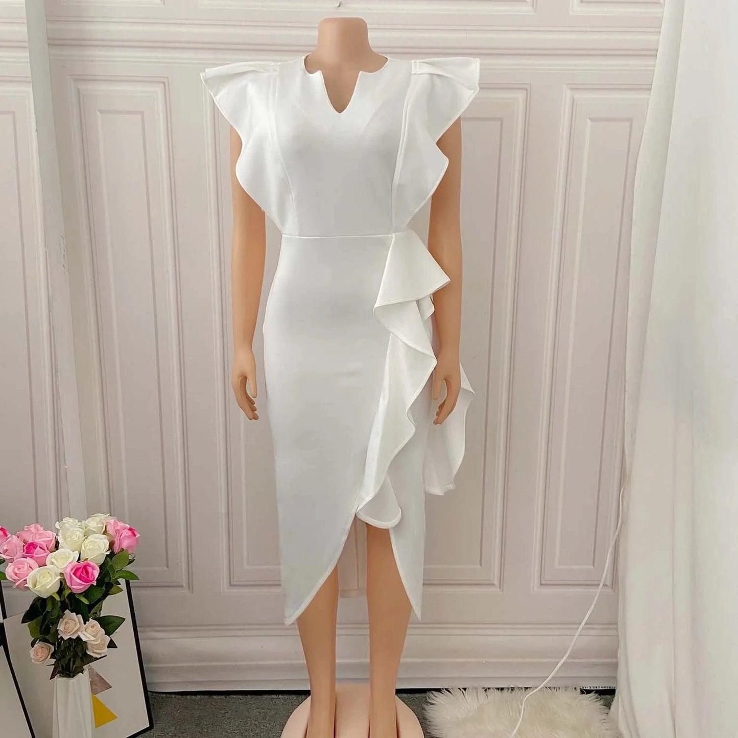 XL / White Latest Design Summer Dress Plus size Irregular Banquet Dress