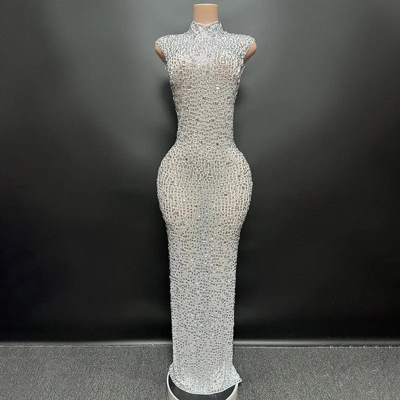 XL / white mesh with silver stones Novance Y2507 Women Party Outfits Sexy Evening Dresses 2024 Elegant Floor-Length Party Wholesale Womens Boutique Clothing