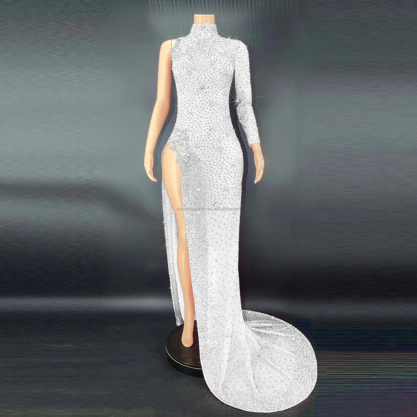 XL / White Wholesale Clothing Vendor Mint Stylish Maxi Dress With Long Sleeve Evening Dress One Shoulder Luxury Party Vetement Pour Femme