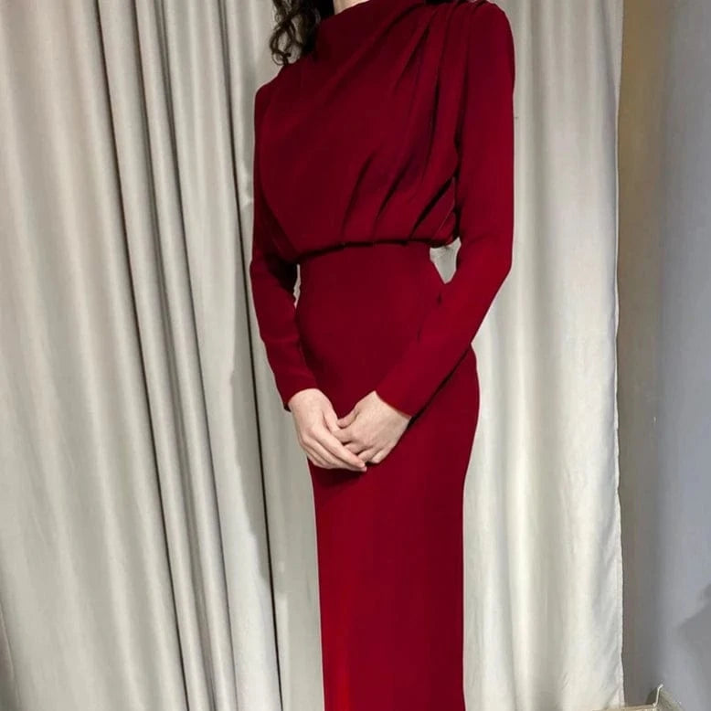 XL / Wine Red Fashionable Style Evening Formal Long Sleeve Elegant Dress for Women