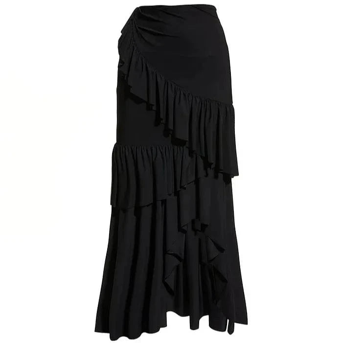 XL / Y227 Black Skirt DAMOCHIC New Sexy One-Piece Swimsuit Ruffled Striped Print Swimwear Bikini Mesh Long Swim Skirt Suit Two Piece Beachwear 2024