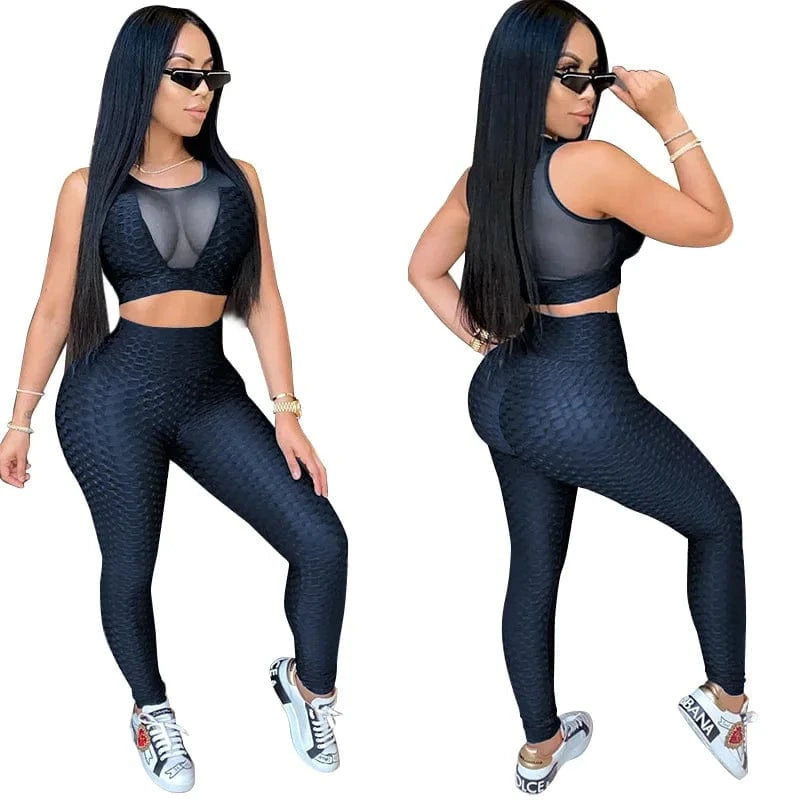 XS-5XL two-piece sports suit female jogging pants 2-piece tight see-through sexy sleeveless yoga sports suit