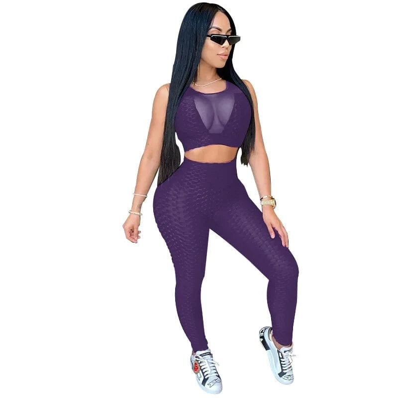 XS-5XL two-piece sports suit female jogging pants 2-piece tight see-through sexy sleeveless yoga sports suit