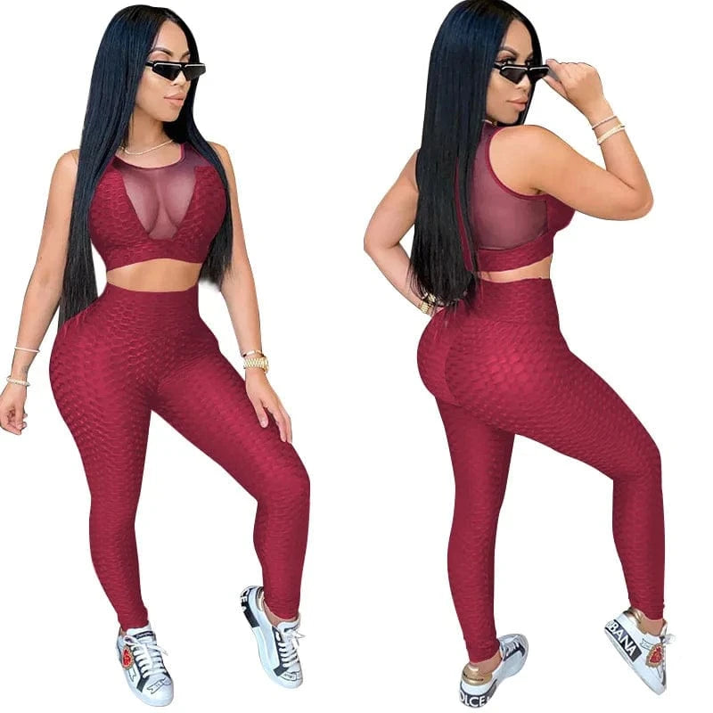 XS-5XL two-piece sports suit female jogging pants 2-piece tight see-through sexy sleeveless yoga sports suit