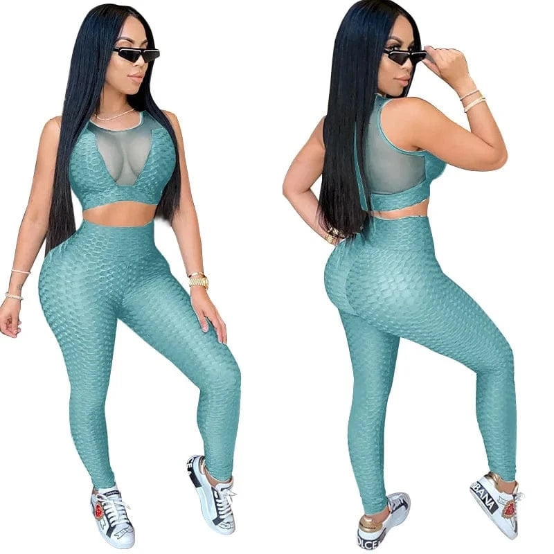XS-5XL two-piece sports suit female jogging pants 2-piece tight see-through sexy sleeveless yoga sports suit
