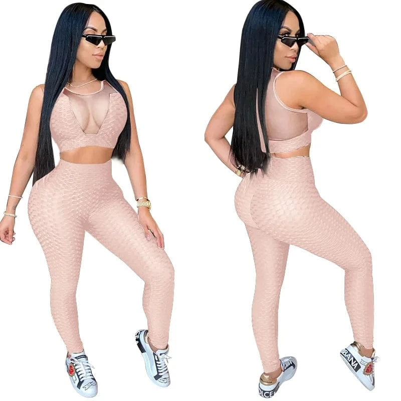 XS-5XL two-piece sports suit female jogging pants 2-piece tight see-through sexy sleeveless yoga sports suit
