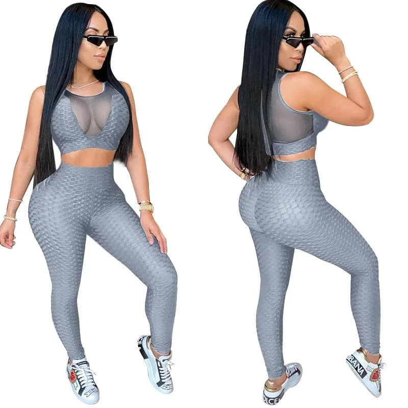 XS-5XL two-piece sports suit female jogging pants 2-piece tight see-through sexy sleeveless yoga sports suit