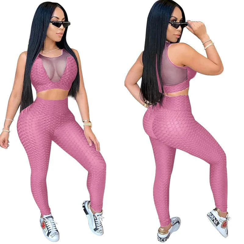 XS-5XL two-piece sports suit female jogging pants 2-piece tight see-through sexy sleeveless yoga sports suit