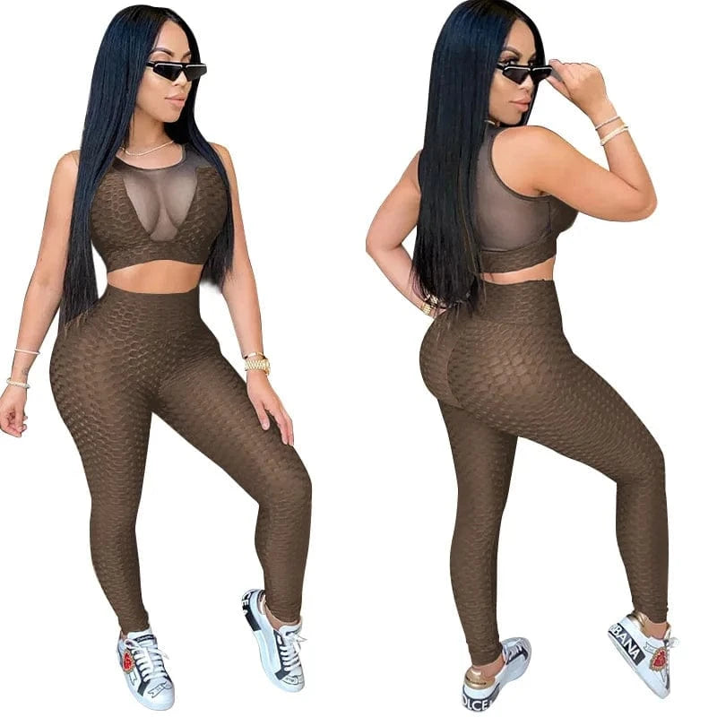 XS-5XL two-piece sports suit female jogging pants 2-piece tight see-through sexy sleeveless yoga sports suit
