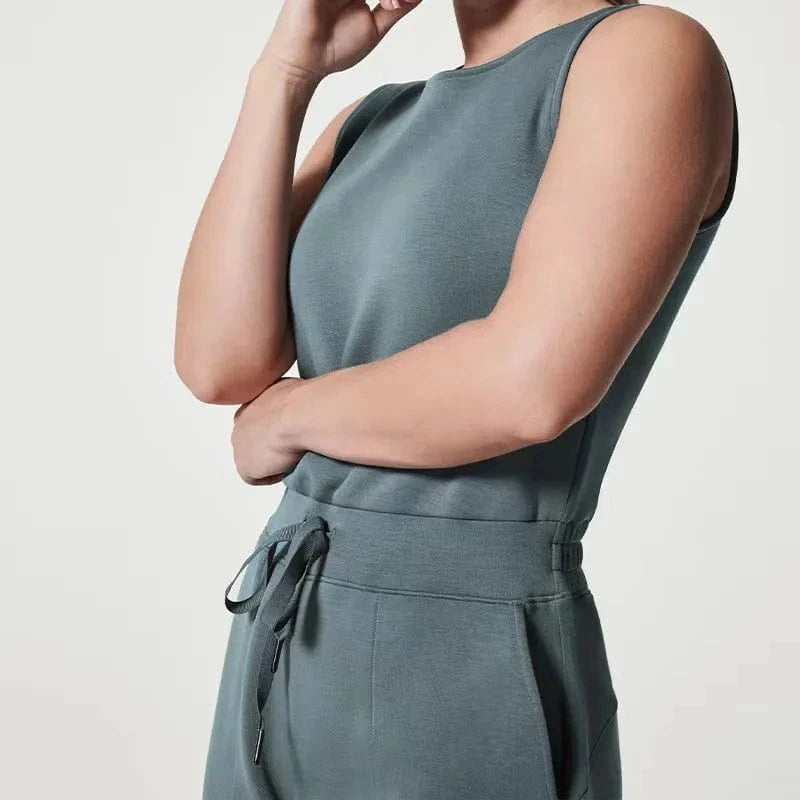 XS / blue gray DAMOCHIC Causal Plus Size Jumpsuits Elegant Sleeveless Solid Color Drawstring Waist Modest Summer Playsuit Jumpsuit Mujer 2023