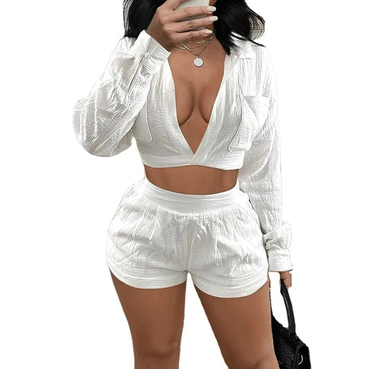 XS Cotton Two Shorts Sets for Womens Set Solid Shorts 2 piece Set Women Clothing Ladies Popular Outfits with Pocket