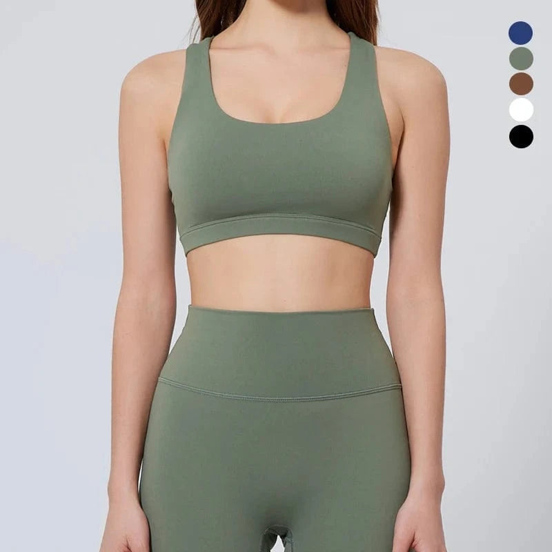 XS / Green 2024 Gym Wear Breathable Fitness Workout Cross Back Yoga Bra Womens Activewear Crop Tops  Fitness Top Lady Sports Bra For Women