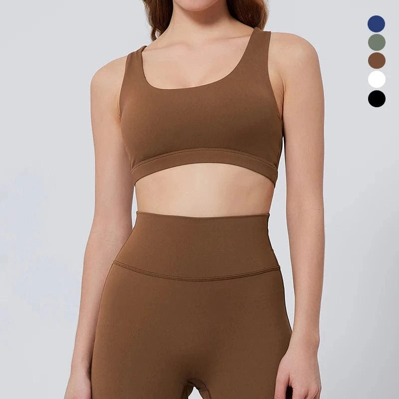 XS / Mocha 2024 Gym Wear Breathable Fitness Workout Cross Back Yoga Bra Womens Activewear Crop Tops  Fitness Top Lady Sports Bra For Women