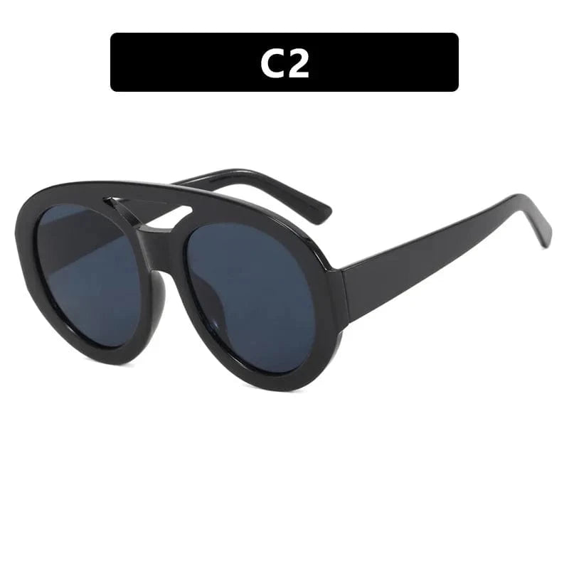 XSDS-3530 / Black UNOC 2024 Fashion Retro Sunglasses Classic Double Top Frog Unisex Big Frame Sunglasses