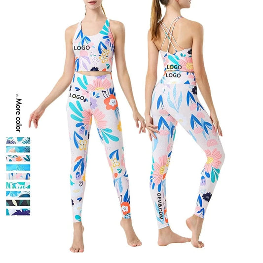 Xsunwing Custom LOGO gym fitness sets Yoga wear Workout sports bra and leggings Set pants print 2pcs Sportswear suit WSB2001
