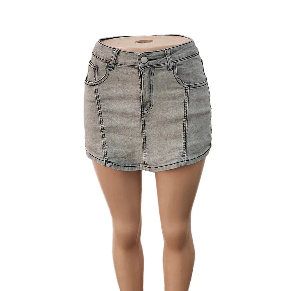 Xt8205 Ready To Ship 2024 Fall Women Clothing S-2xl Pleated Shorts Jeans Denim Stretchy Women's Skirts
