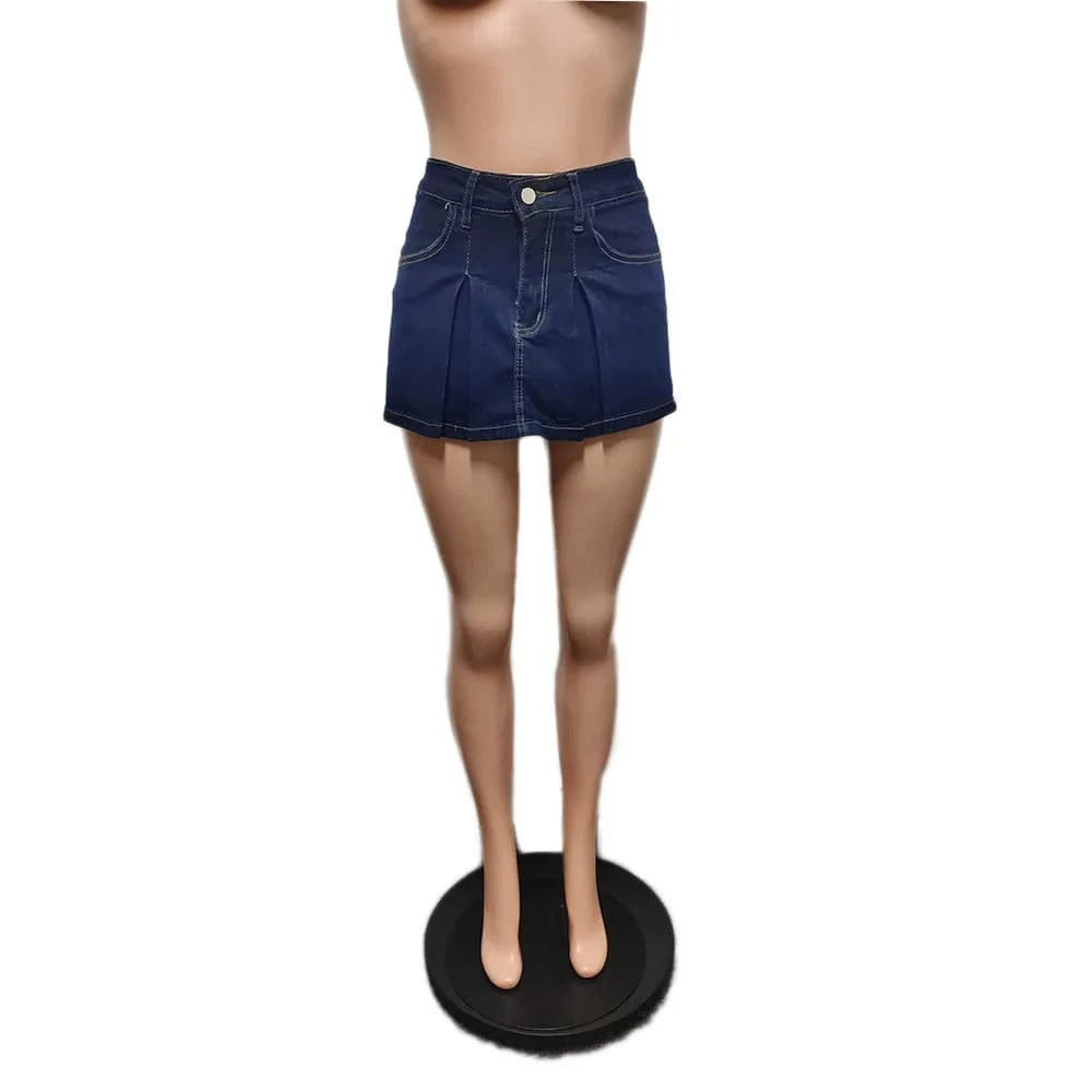 Xt8205 Ready To Ship 2024 Fall Women Clothing S-2xl Pleated Shorts Jeans Denim Stretchy Women's Skirts