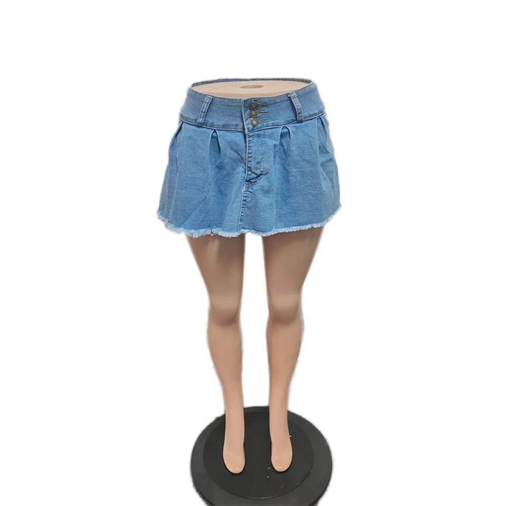 Xt8205 Ready To Ship 2024 Fall Women Clothing S-2xl Pleated Shorts Jeans Denim Stretchy Women's Skirts