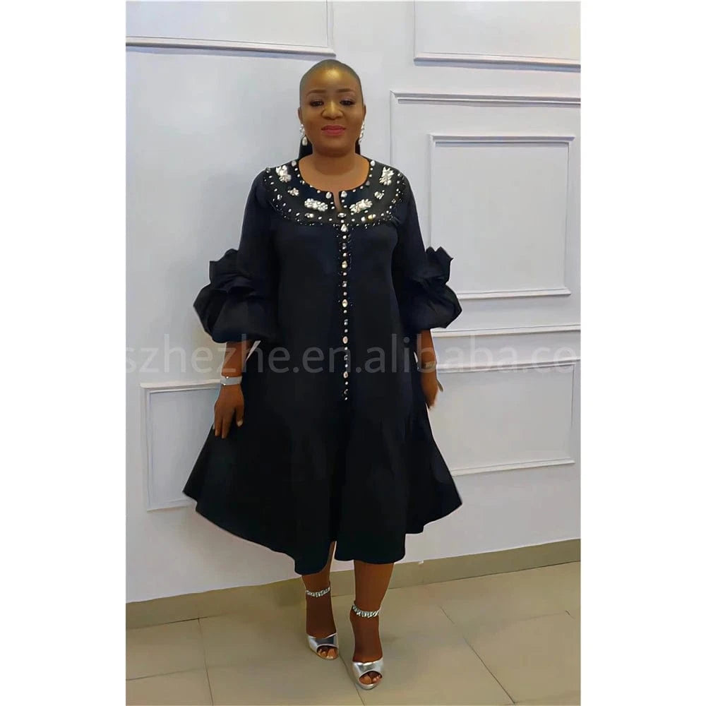 xxl-5xl Plus Size 2024 Spring Long Sleeve Satin Muslim Robe Dress Elegant Loose Maxi Beaded Dress Party Dress African Women