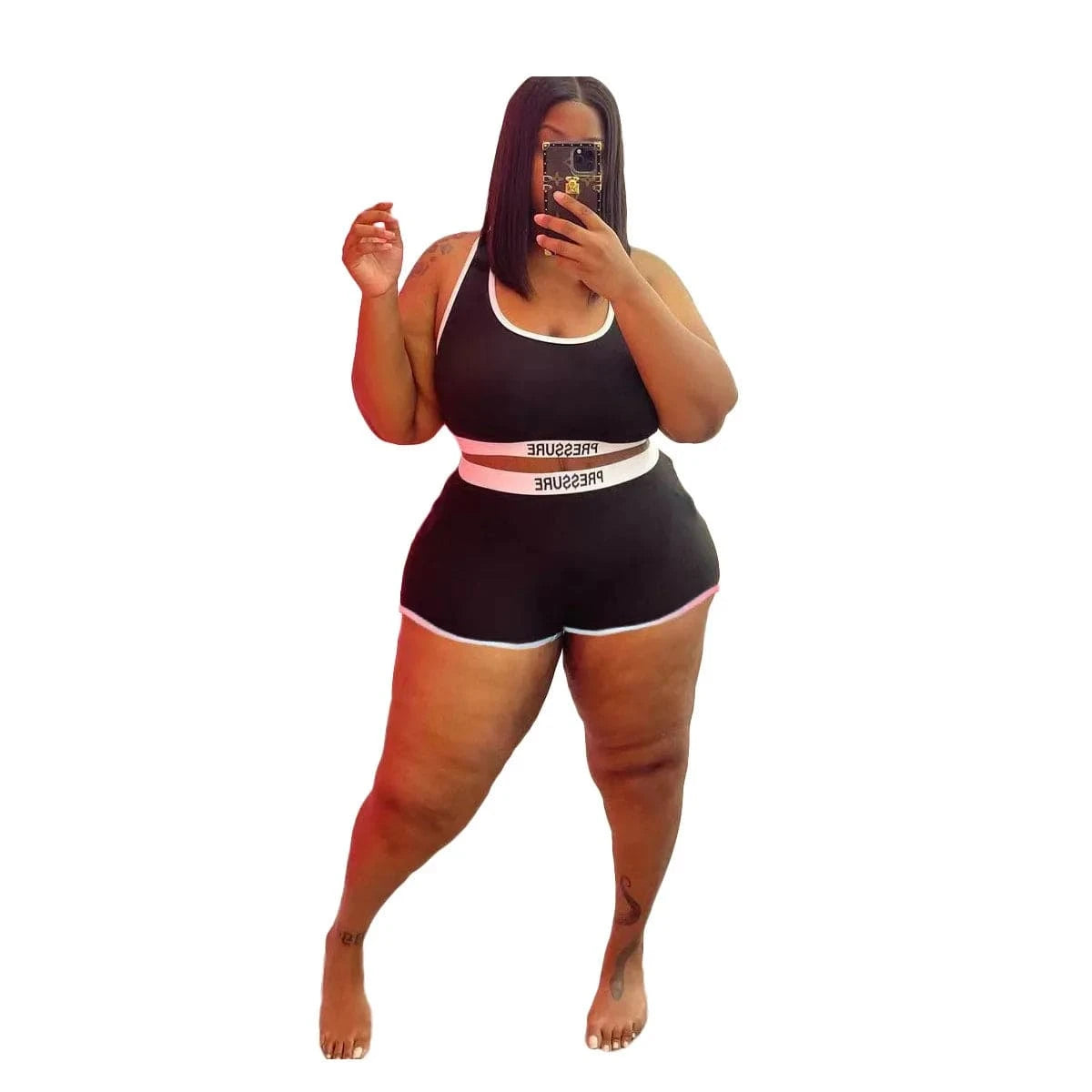 XXL / Black 2024 2024 women's fashion casual sexy letter printed swimsuit two-piece set