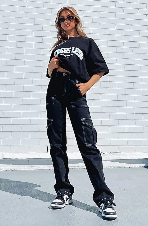 XXL / Black DAMOCHIC Women's Clothing Cargo Pants Mujer Winter Casual Long Cargo Trousers Multi Pockets Fall Cargo Pants Women High Quality